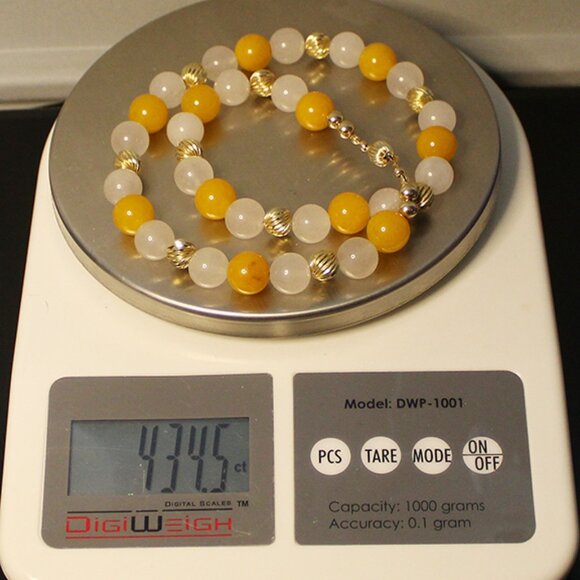 14K JADEITE BEAD NECKLACE - 12-13 MM STONES - LARGE CLASP -9 MM GOLD BEADS - Picture 12 of 12